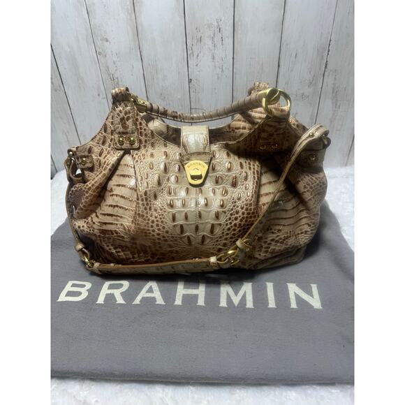 Brahmin Crocodile embossed Large shoulder women bag and wallet champagne. - Picture 12 of 12